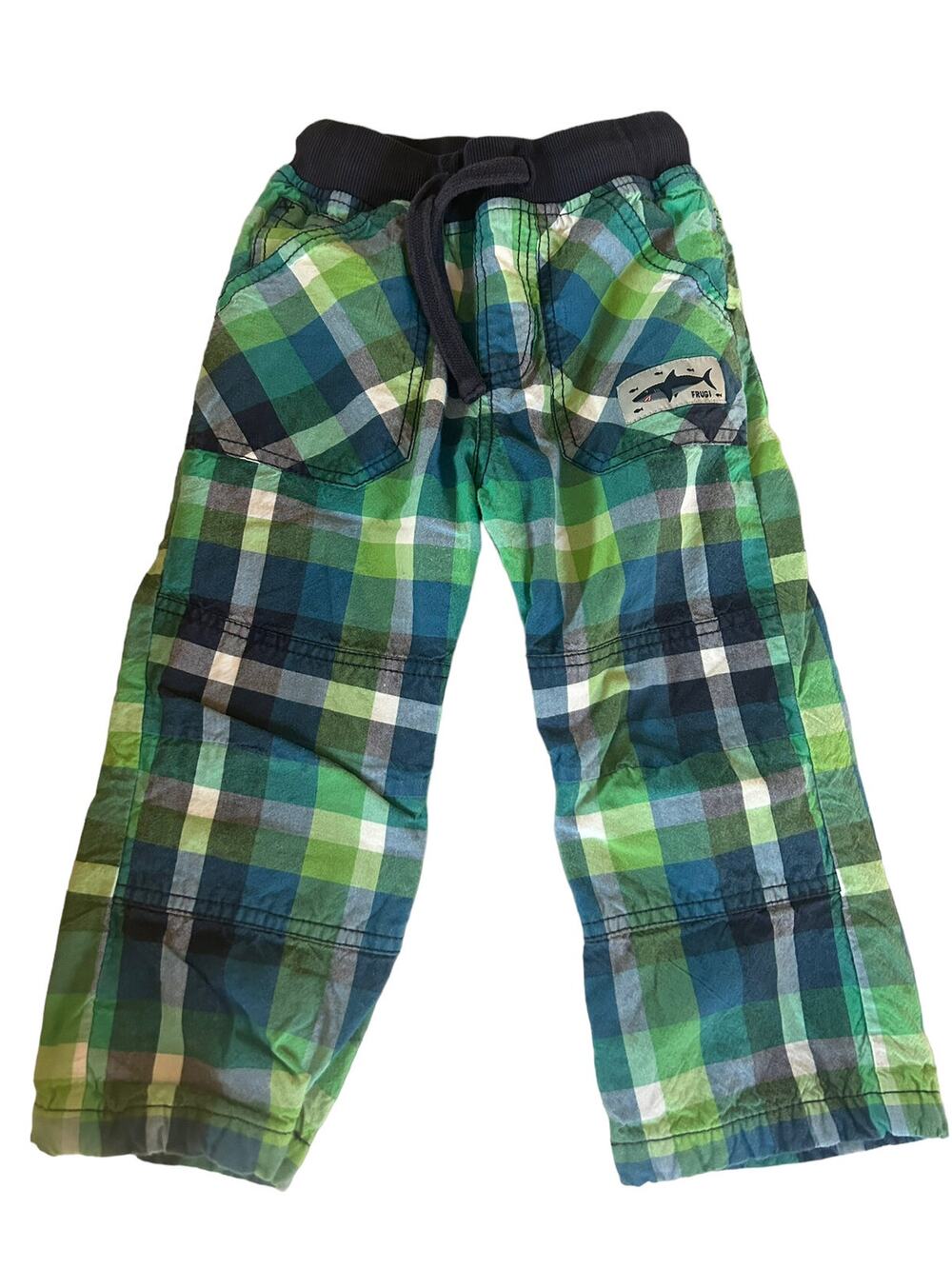 Frugi Blue Green Plaid Lined Pants 2-3